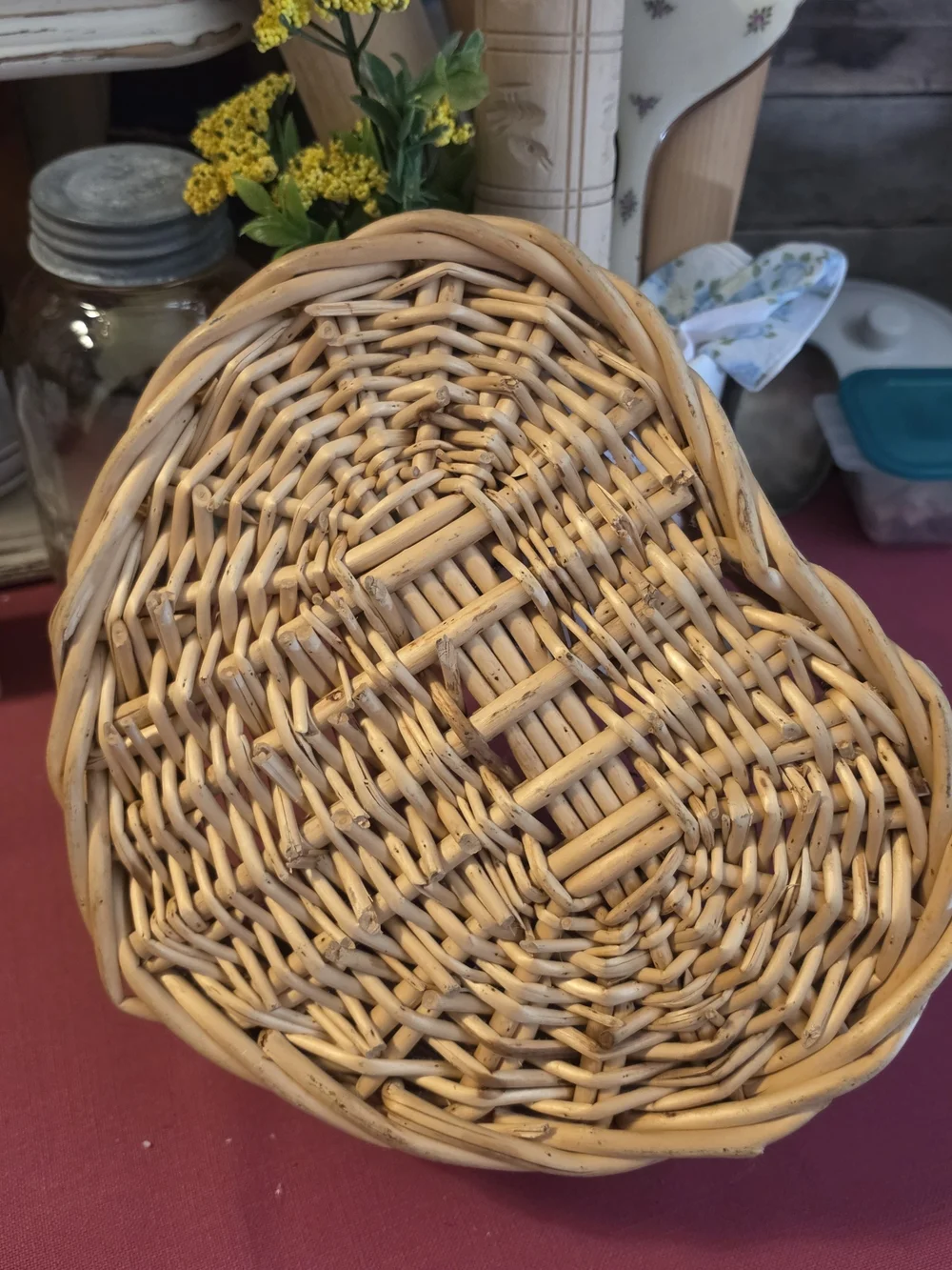 Vintage HEART Bread Basket Weaved 12x11x4 Tray Cottagecore Grannycore - Heart